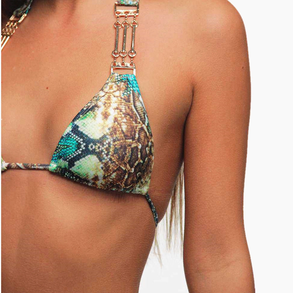 Snake Print Backless Bikini