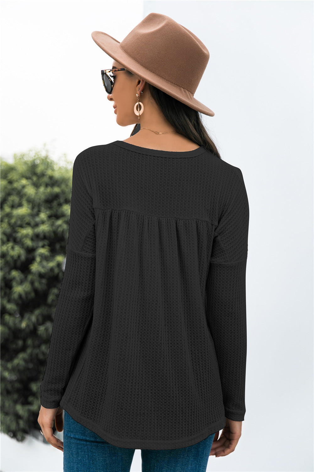 Waffle Loose Long Sleeve Top