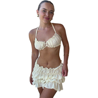 Sling Backless Pleated Skirt Two-piece