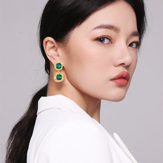 Vintage Sterling Emerald Earrings