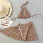 Lace-up Seersucker Three-piece Bikini
