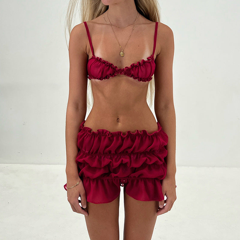 Sling Backless Pleated Skirt Two-piece