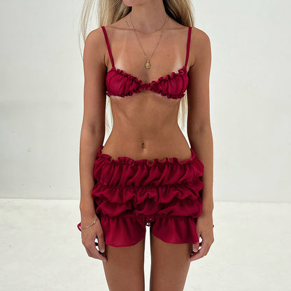 Sling Backless Pleated Skirt Two-piece