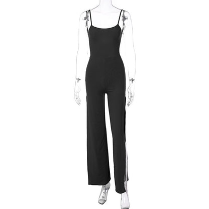 Solid Color Suspender Jumpsuit
