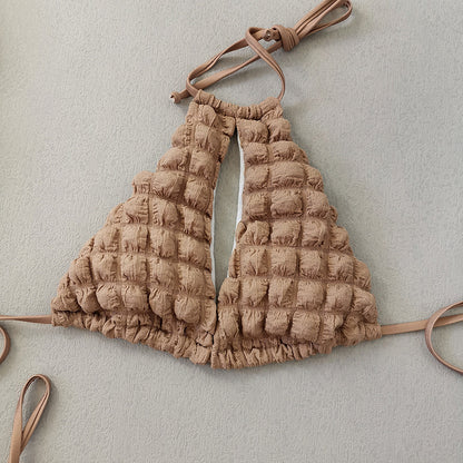 Lace-up Seersucker Three-piece Bikini