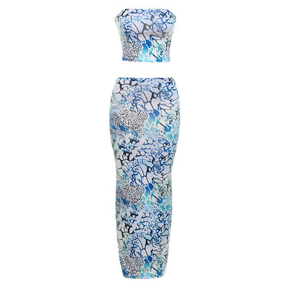 Slim-fit Tube Top Printed Sheath Two-piece
