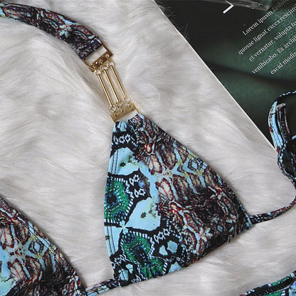 Snake Print Backless Bikini