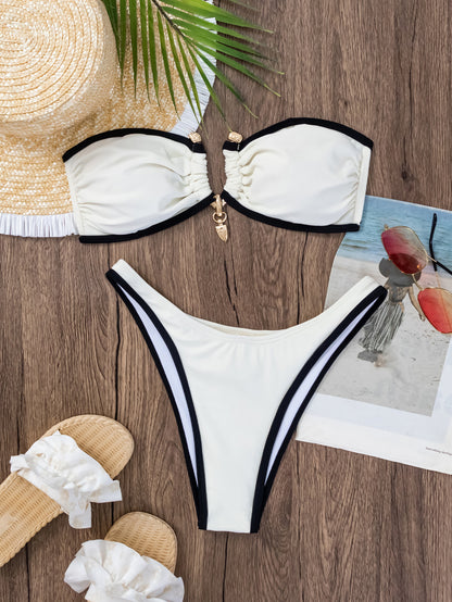 Color Contrast Tube Top Bikini