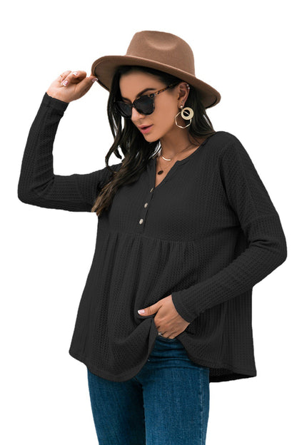 Waffle Loose Long Sleeve Top